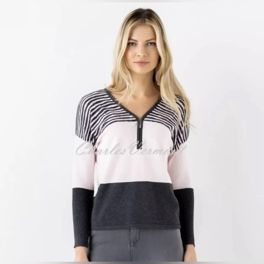MARBLE from Scotland Quarter Silver Zip Sweater Black White Size Small